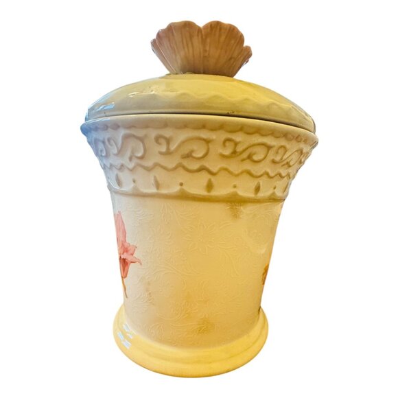Vintage Michel & Company Ceramic Canister With Floral Lid  7.5” H Beige & Pink - Picture 2 of 9